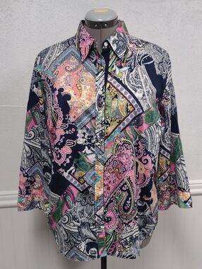 Ralph Lauren Navy Pink Green Paisley Patchwork Button-Down Shirt